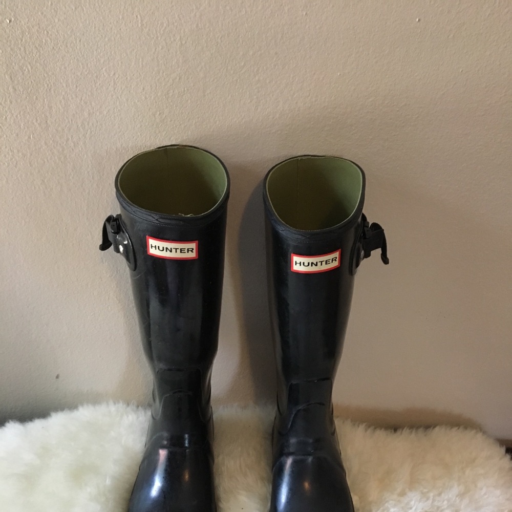 Black Hunter Boots WIDE CALF- tall gloss black